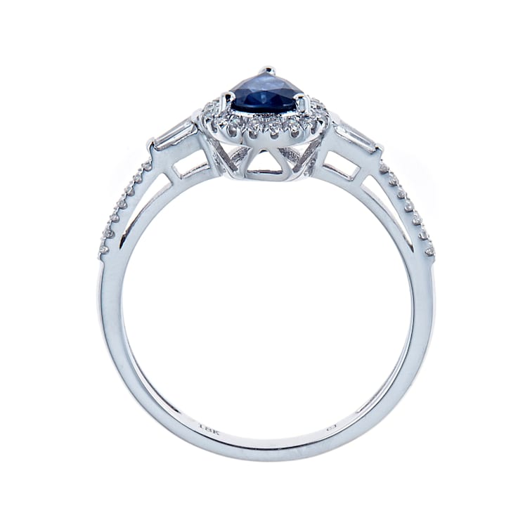 Gin & Grace 18K White Gold Diamond Ring with Blue Sapphire