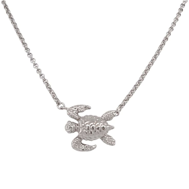 Sterling Silver Sea Turtle Necklace with Rolo Chain.