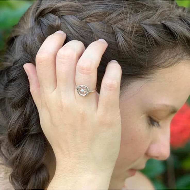 Sterling Silver Compass Ring with Blue CZ Accent.