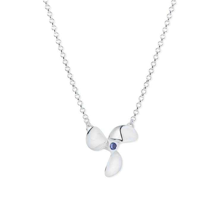 Sterling Silver Propeller Rolo Chain Necklace with Blue CZ Accent.