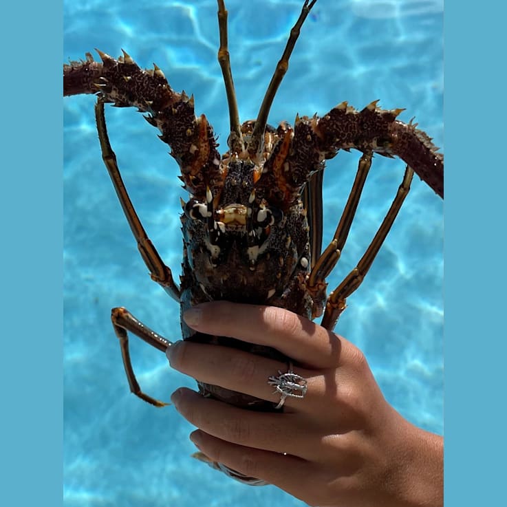 Sterling Silver Lobster Ring with Blue CZ Accents.
