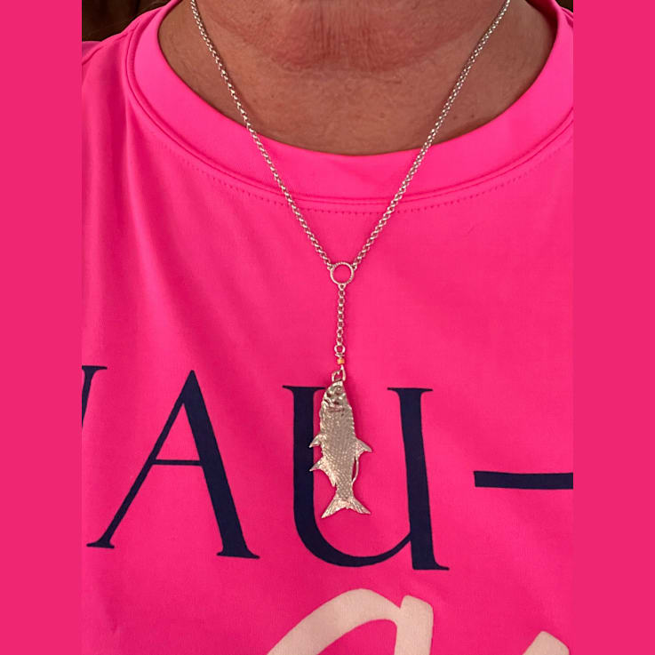 Sterling Silver Lariat Style Tarpon Necklace 12S82I