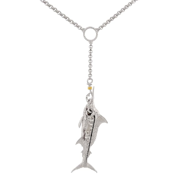Sterling Silver Lariat Style Blue Marlin Necklace