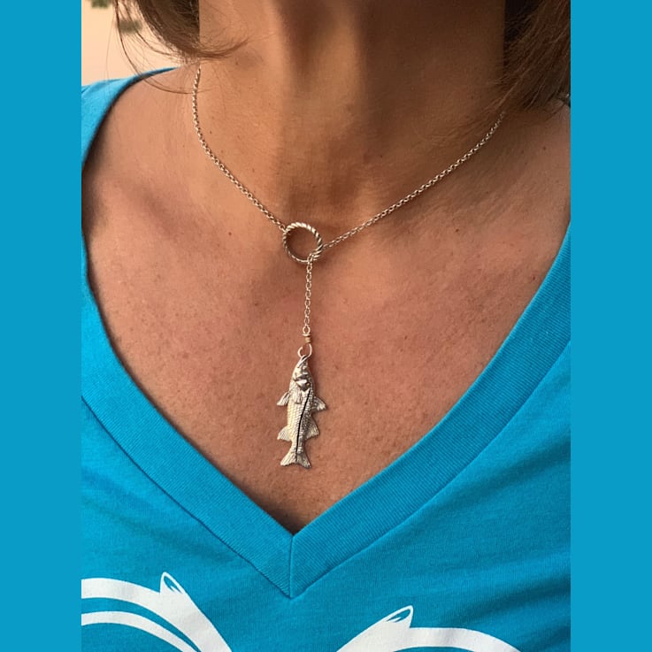 Sterling Silver Lariat Style Snook Necklace