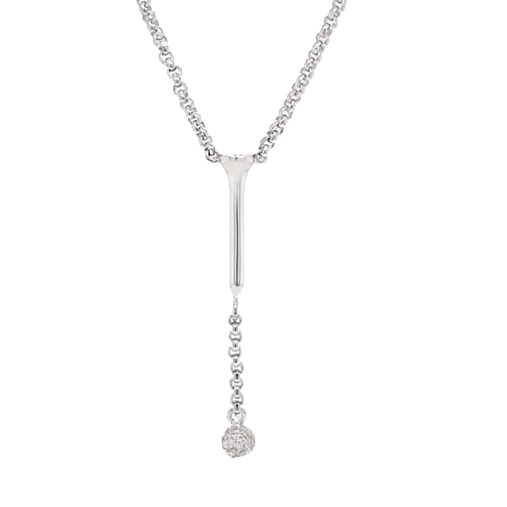 Sterling Silver Golf Tee Lariat Necklace with Crystal Accents.