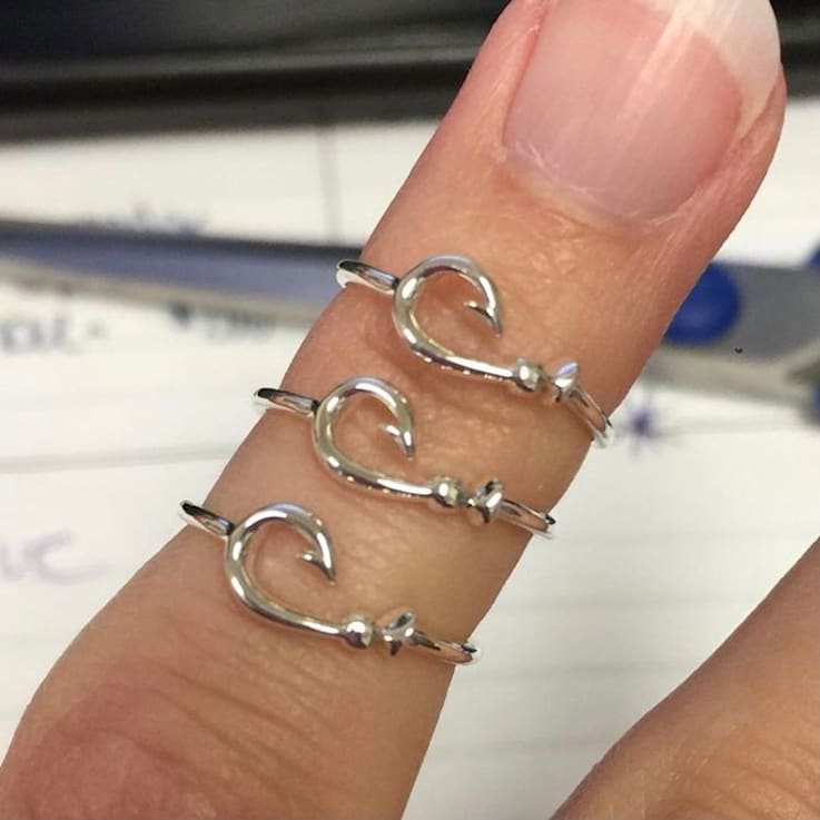 Silver Fishing Hook Ring