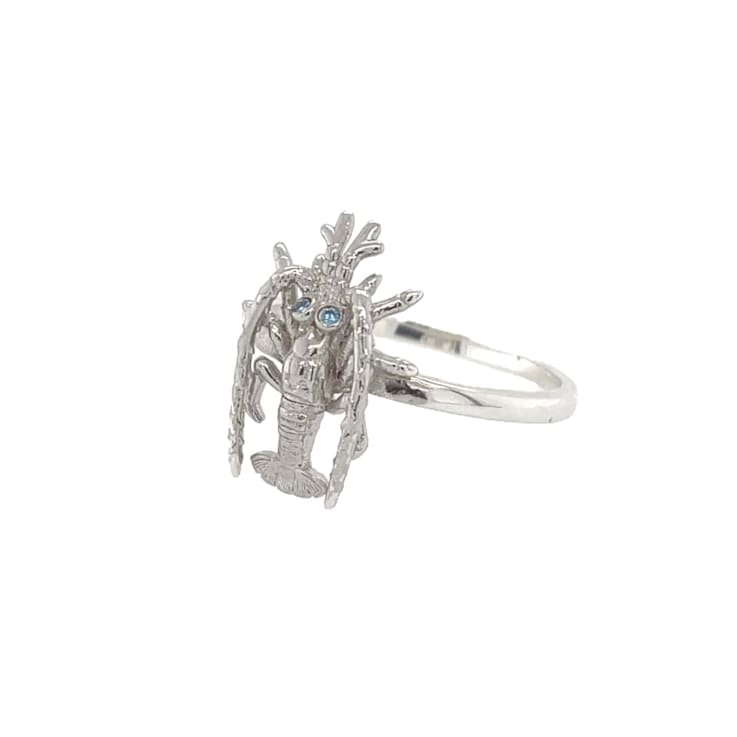 Sterling Silver Lobster Ring with Blue CZ Accents.