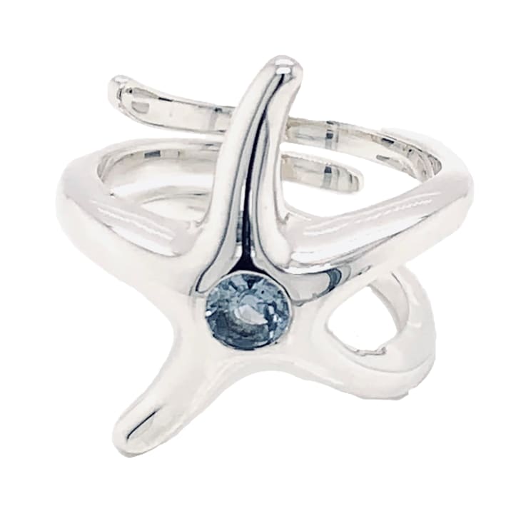 Sterling Silver Starfish Ring with Blue CZ Center.