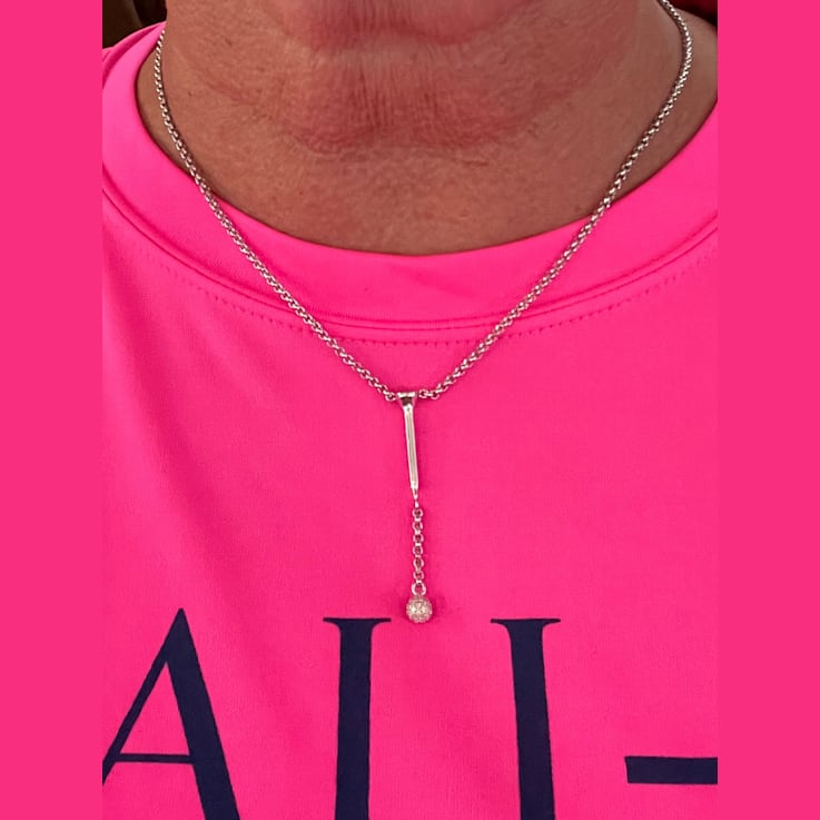 Sterling Silver Golf Tee Lariat Necklace with Crystal Accents.