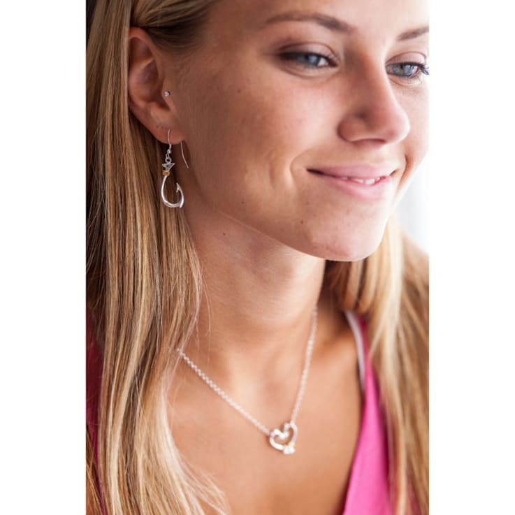 Sterling Silver Fishing Hook Dangle Style Earrings with Blue CZ Accents,
Large Hook Size.