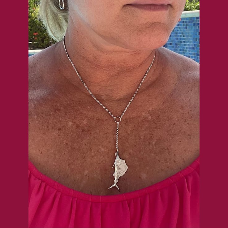 Sterling Silver Lariat Style Sailfish Necklace