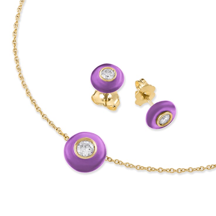 Belle Ciambelle-18K YG studs set with 0.10ctw diamonds and purple
amethyst doughnut.