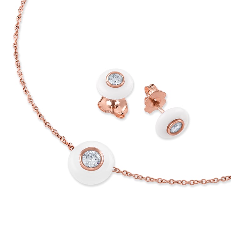Belle Ciambelle-18K RG studs set with 0.10ctw diamonds and white onyx doughnut.