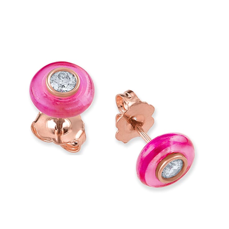 Belle Ciambelle-18K RG studs set with 0.10ctw diamonds and pink topaz doughnut.