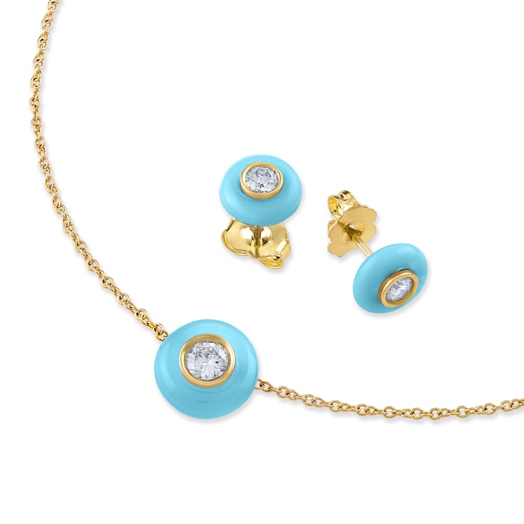 Belle Ciambelle-18K YG studs set with 0.10ctw diamonds and blue
turquoise doughnut.