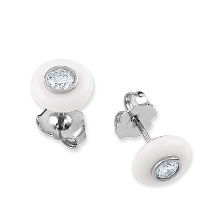 Belle Ciambelle-18K WG studs set with 0.10ctw diamonds and white onyx doughnut.