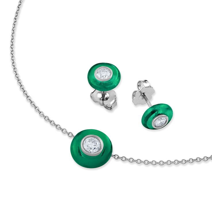 Belle Ciambelle-18K WG studs set with 0.10ctw diamonds and green
chrysoprase doughnut.