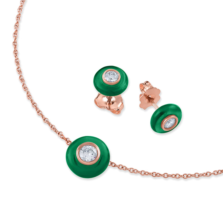 Belle Ciambelle-18K RG studs set with 0.10ctw diamonds and green
chrysoprase doughnut.