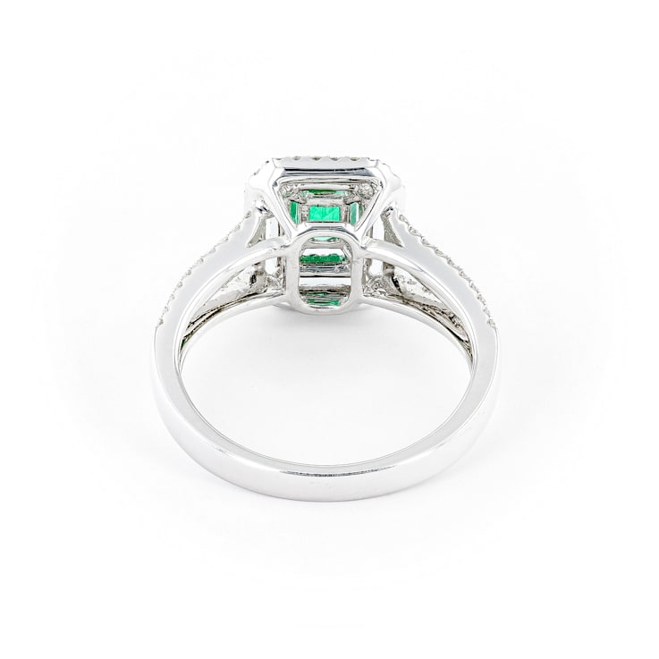Emerald and White 18K White Gold Double Halo Ring