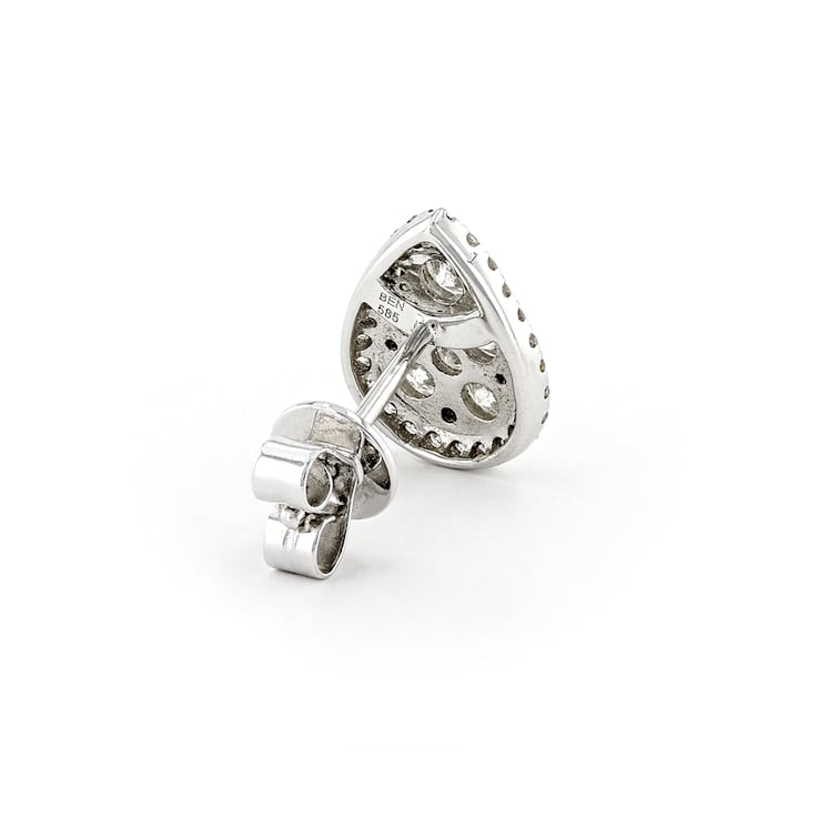 Round Diamond Halo Cluster 14K White Gold Earrings