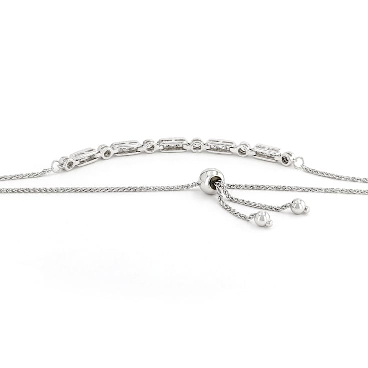 Prong & Bezel Set Diamond 14K White Gold Bolo Bracelet
