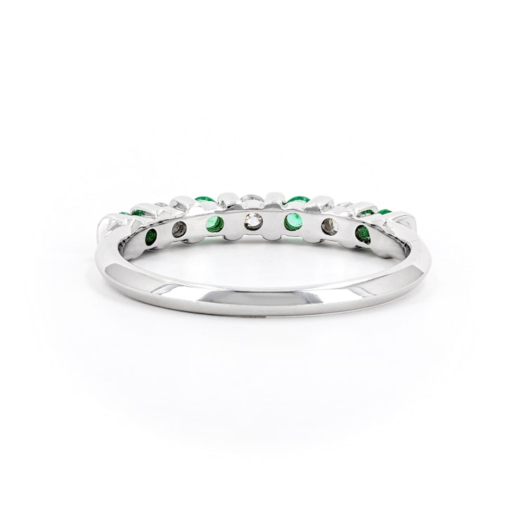 Round Diamond and Emerald 14K White Gold Ring