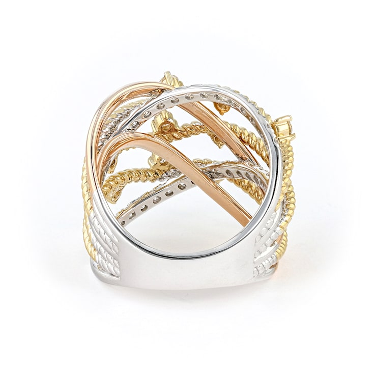 Round Diamond 14K Tri-Color Gold Ring