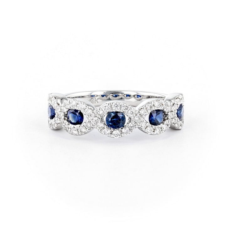 Round Diamond and Sapphire 14K White Gold Ring