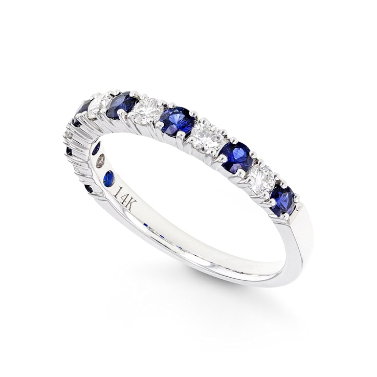 Round Diamond and Sapphire 14K White Gold Ring