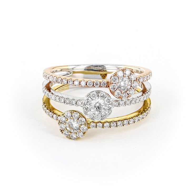 White Diamond 14K Tri-Color Gold Band