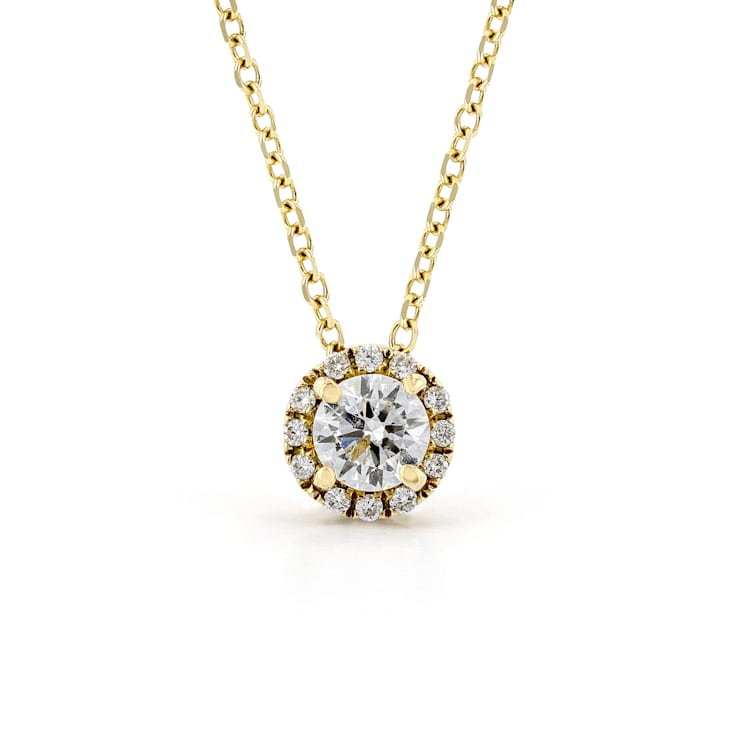 Round Halo with White Center 14K Yellow Gold Pendant with Chain
