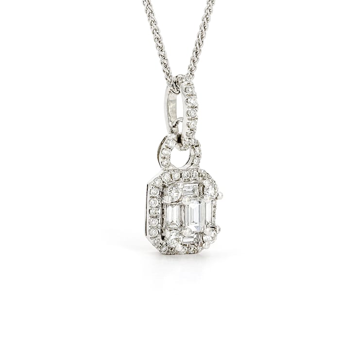 Round, Emerald and Baguette Diamond 14K White Gold Necklace