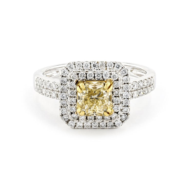 Double Rows Diamond Cushion Halo 18K White Gold Ring