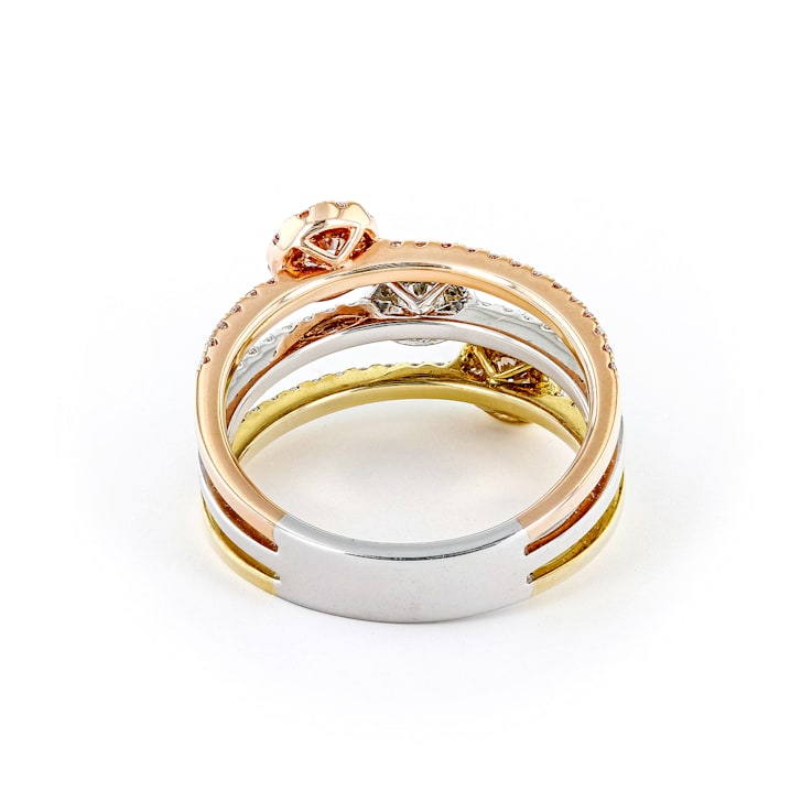 White Diamond 14K Tri-Color Gold Band