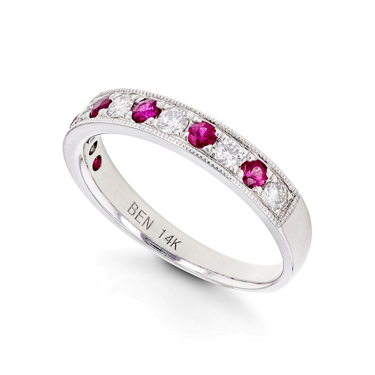Round Diamond and Ruby 14K White Gold Ring