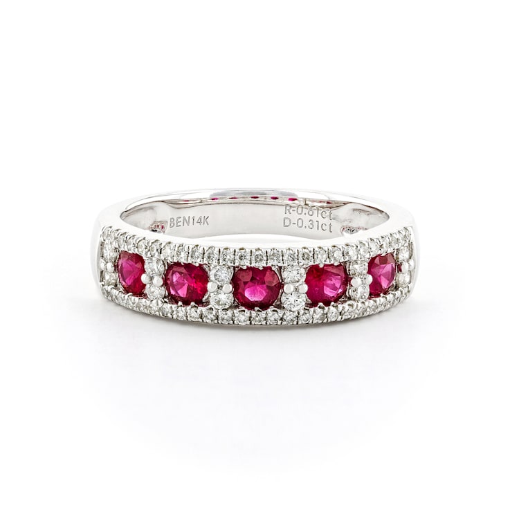 Red Ruby and White Diamond 14K White Gold Band