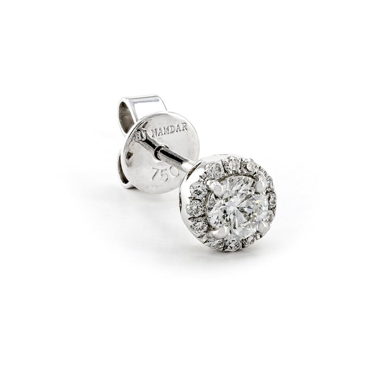 Center Of My Universe Round Halo 18K White Gold Earrings