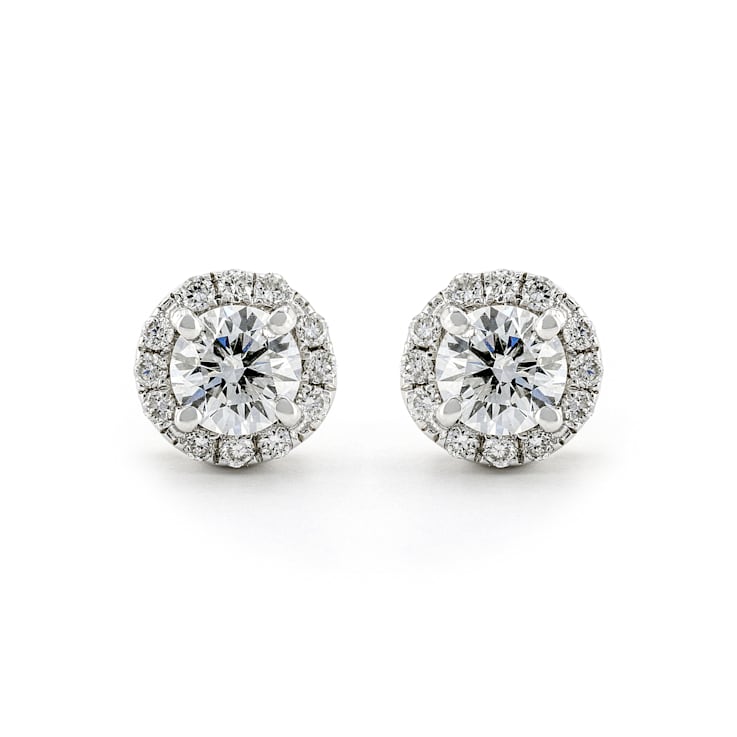 Center Of My Universe Round Halo 18K White Gold Earrings