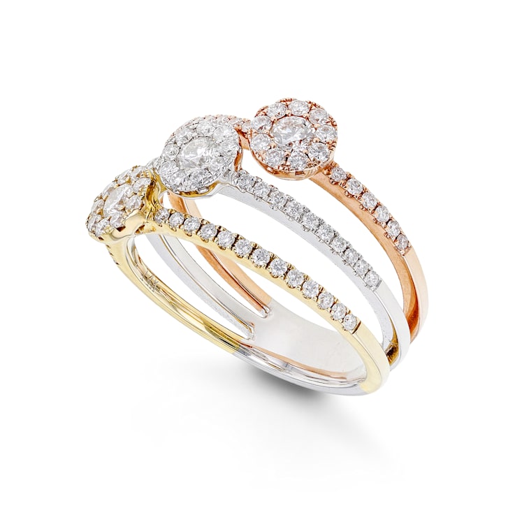 White Diamond 14K Tri-Color Gold Band