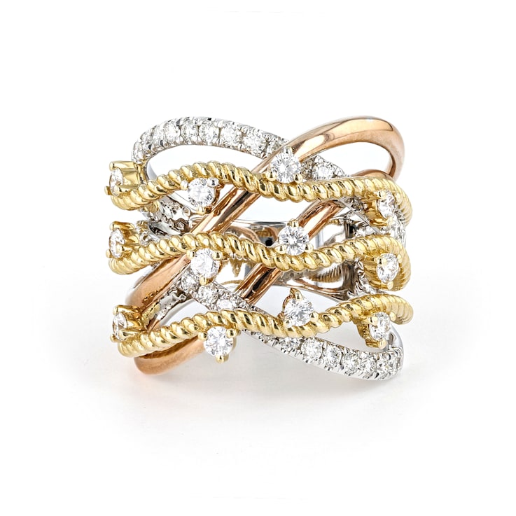 Round Diamond 14K Tri-Color Gold Ring