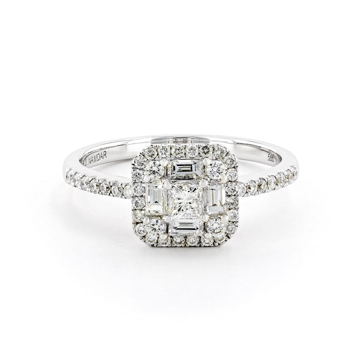 Round Princess Channel Baguette Diamond 14K White Gold Ring