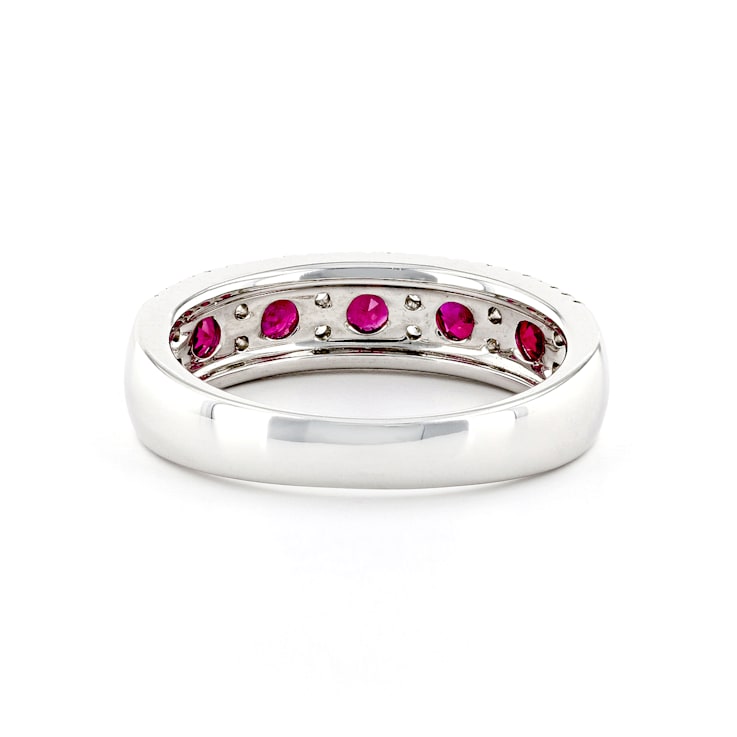 Red Ruby and White Diamond 14K White Gold Band