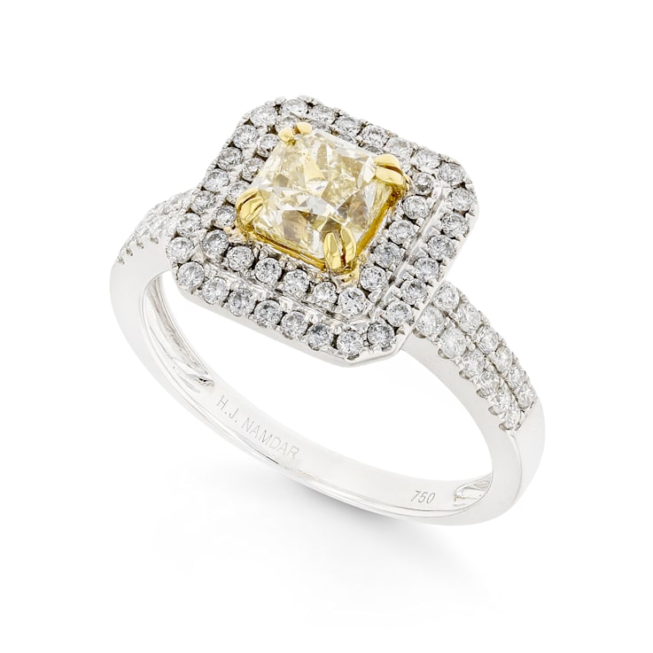 Double Rows Diamond Cushion Halo 18K White Gold Ring