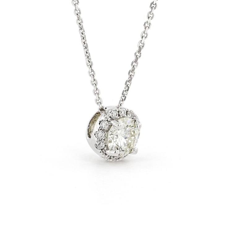 Round Halo with White Center 14K White Gold Pendant with Chain