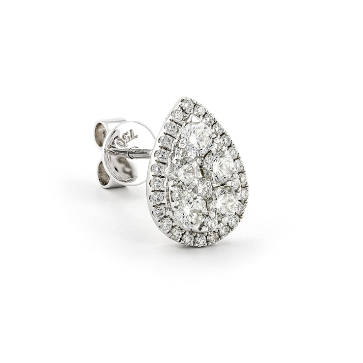 Round Diamond Halo Cluster 14K White Gold Earrings