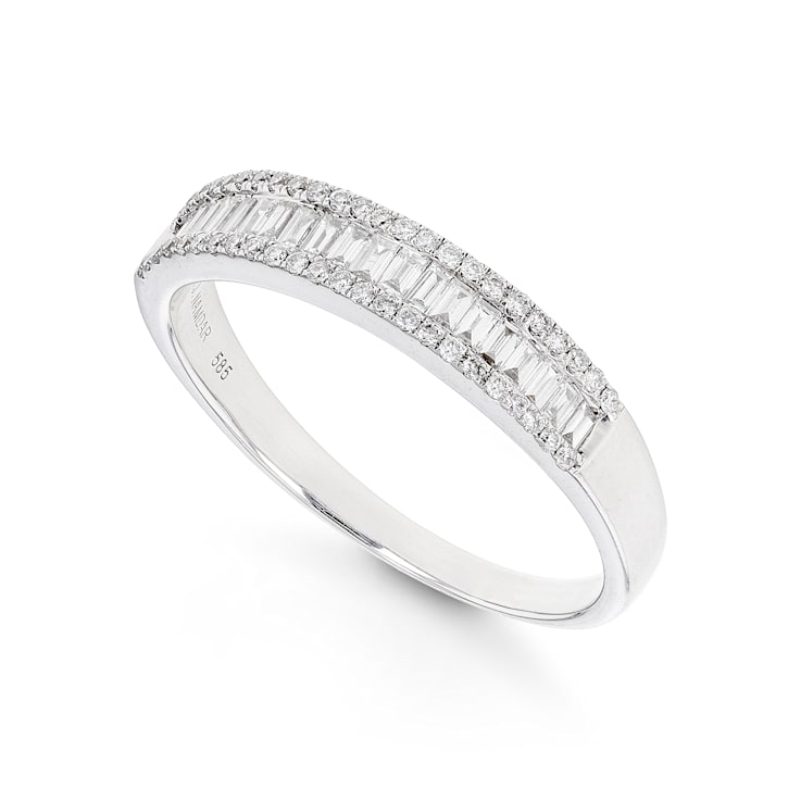 Round and Channel Baguette Diamond 14K White Gold Ring