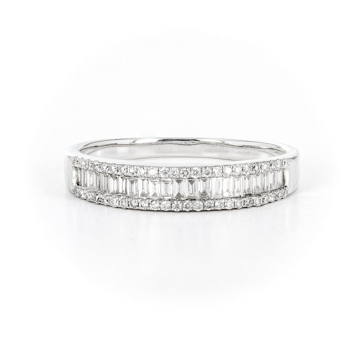Round and Channel Baguette Diamond 14K White Gold Ring