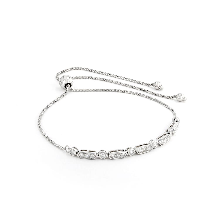 Prong & Bezel Set Diamond 14K White Gold Bolo Bracelet