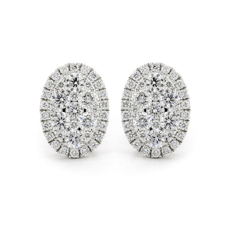 Round Diamond Cluster 14K White Gold Earrings