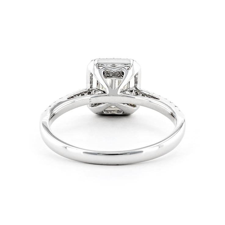 Round and Baguette Diamond Halo 14K White Gold Ring